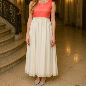 VTG Womens Pink White Chiffon Dressing Gown Empire Waist Layered Wedding Prom